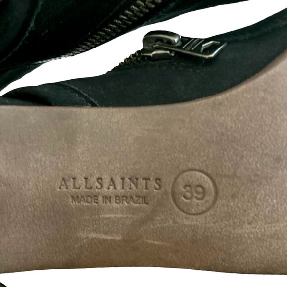 ALL SAINTS Vibrant Open Toe High Heeled Suede Ankle Booties Heels Black - Picture 10 of 10